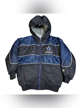 Vintage Dallas Cowboys Coat Boy’s Large 6 Blue NFL Reversible Pro Player Puffer